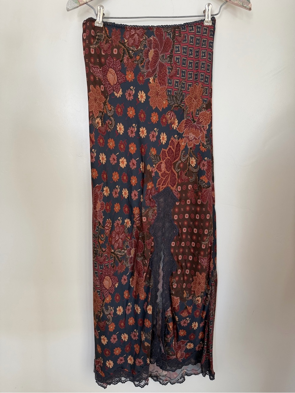 Spell Navy Floral Patchwork Maxi Skirt with Lace Trim - Picture 3 of 9